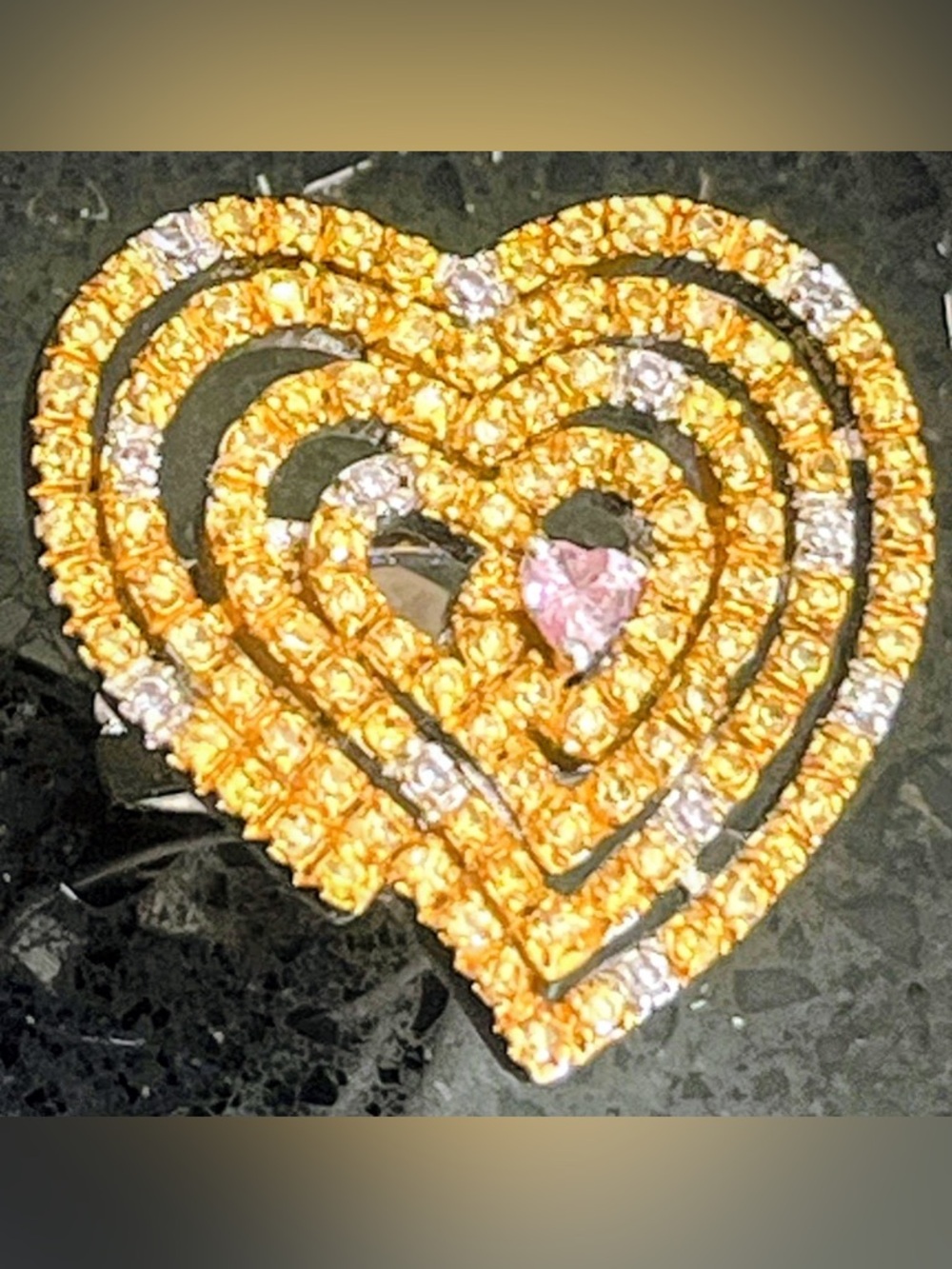 Canary Pink Micro Pave set Heart Cz Diamond Cocktail statement Wedding Ring Band - Picture 4 of 4